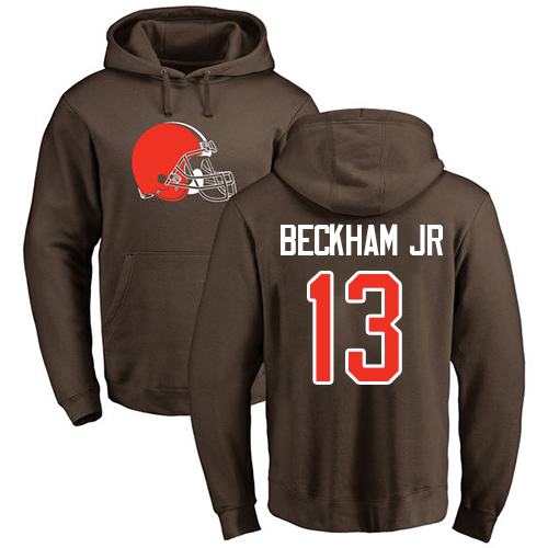 Men Cleveland Browns NFL Odell Beckham Jr. Brown Jersey #13 Football Name and Number Logo Pullover Hoodie